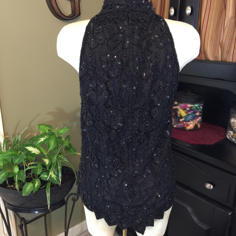 Laurence Kazar Black Beaded vintage blouse/top - Picture 5 of 5